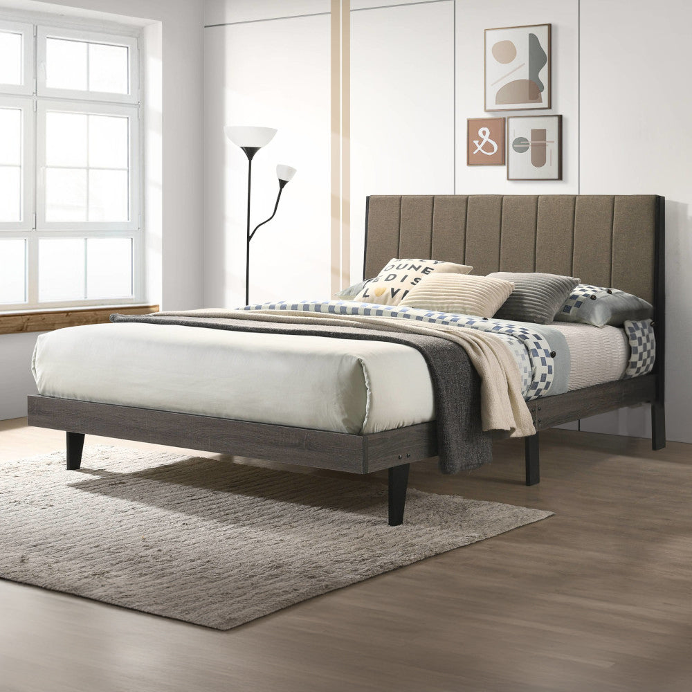 ACME Valdemar Brown Fabric & Weathered Gray Queen Bed Model BD00571Q