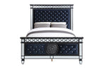 ACME Varian II Mirrored Dark Navy Velvet & Black & Silver Eastern King Bed Model BD00583EK