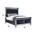 ACME Varian II Mirrored Dark Navy Velvet & Black & Silver Eastern King Bed Model BD00583EK