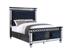 ACME Varian II Mirrored Dark Navy Velvet & Black & Silver Queen Bed Model BD00584Q