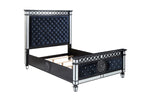 ACME Varian II Mirrored Dark Navy Velvet & Black & Silver Queen Bed Model BD00584Q