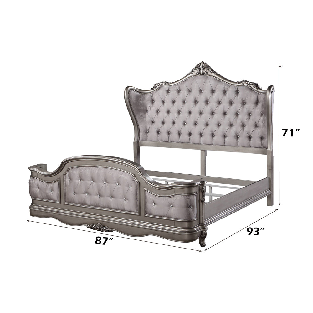 ACME Ariadne Velvet & Antique Platinum California King Bed Model BD00601CK