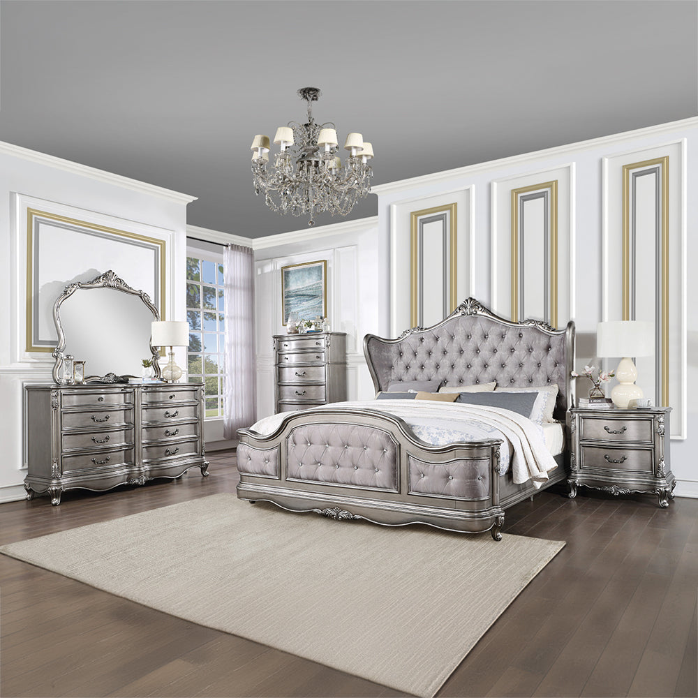 ACME Ariadne Velvet & Antique Platinum Queen Bed Model BD00603Q