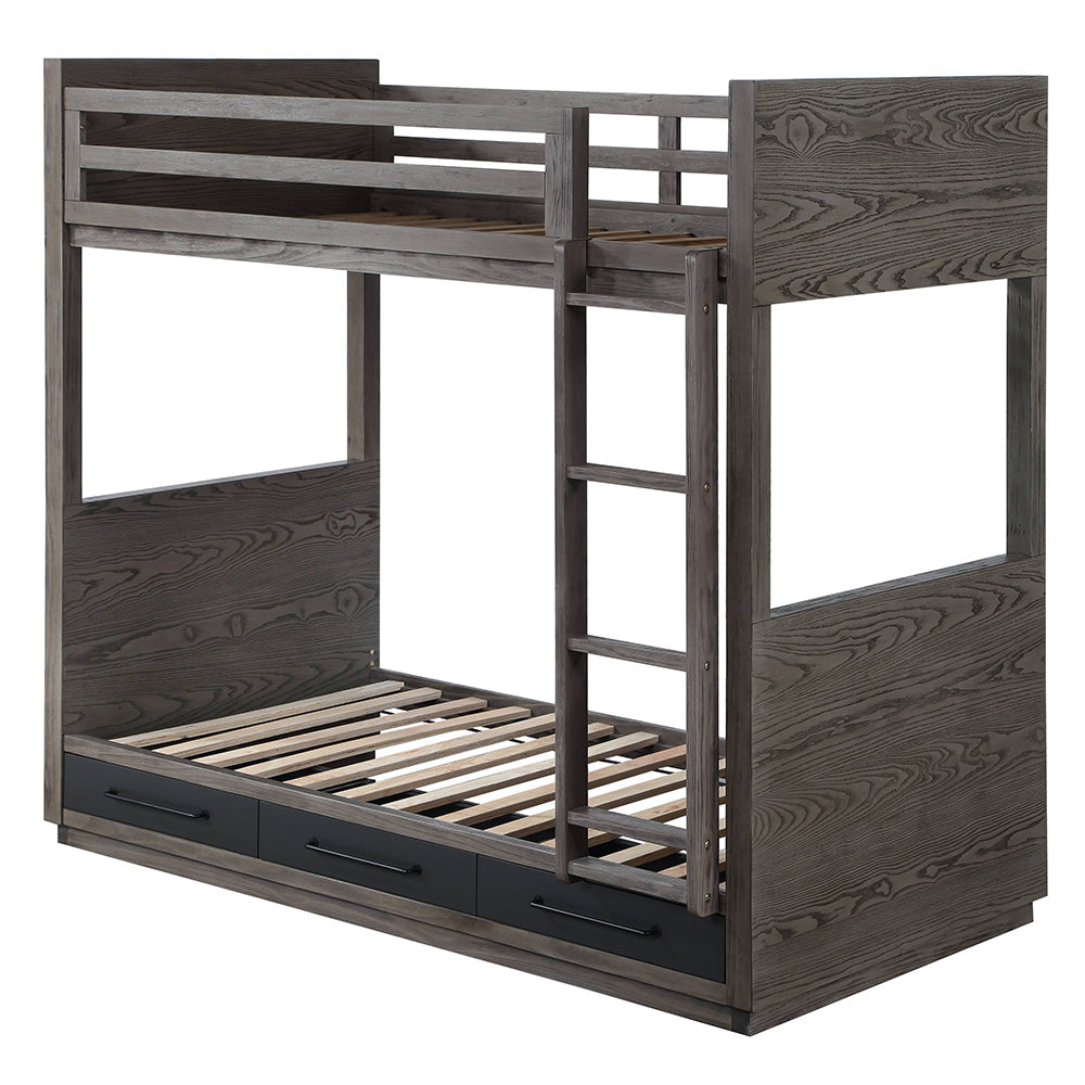 ACME Estevon Gray Oak Bunk Bed (Twin | Twin) with Storage Model BD00613