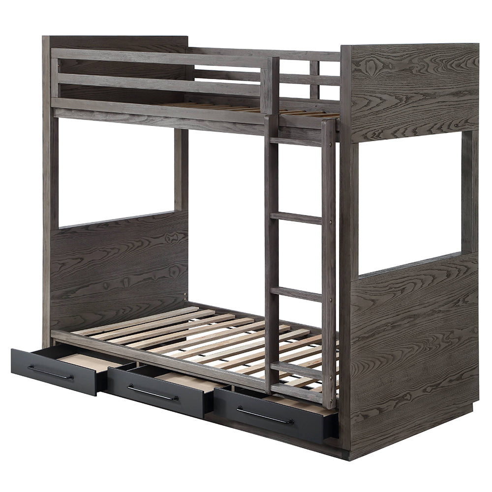 ACME Estevon Gray Oak Bunk Bed (Twin | Twin) with Storage Model BD00613