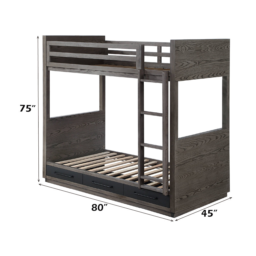 ACME Estevon Gray Oak Bunk Bed (Twin | Twin) with Storage Model BD00613