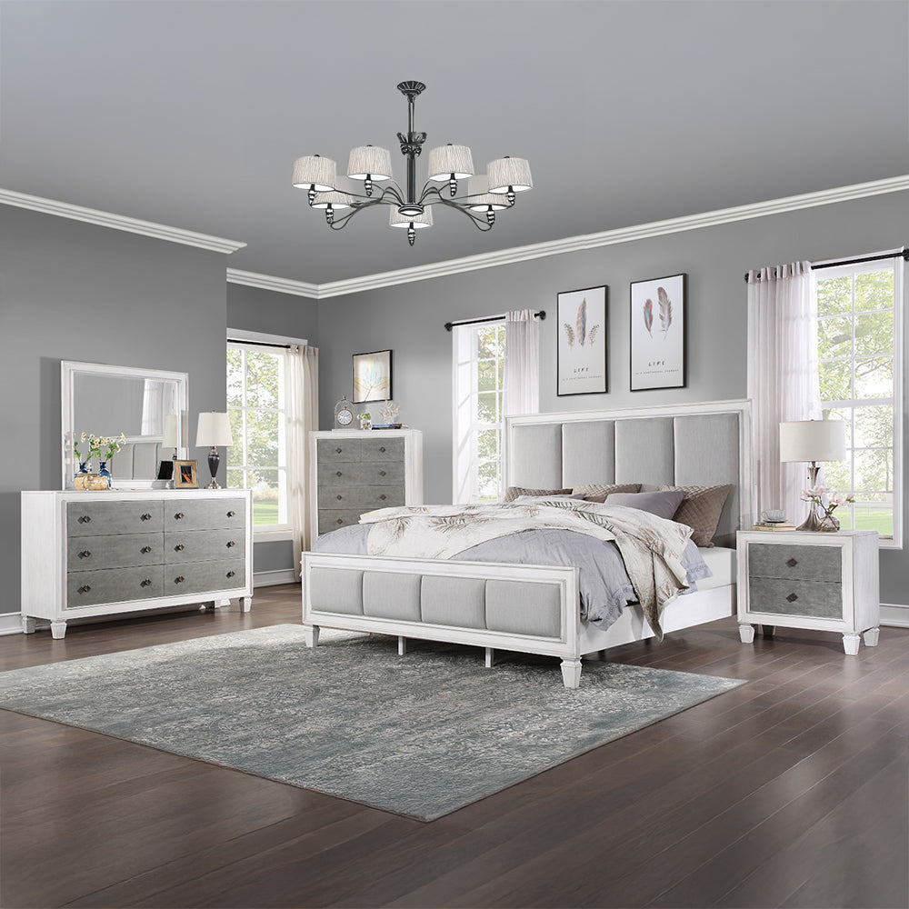 ACME Katia Light Gray Linen Rustic Gray & Weathered White Eastern King Bed Model BD00659EK