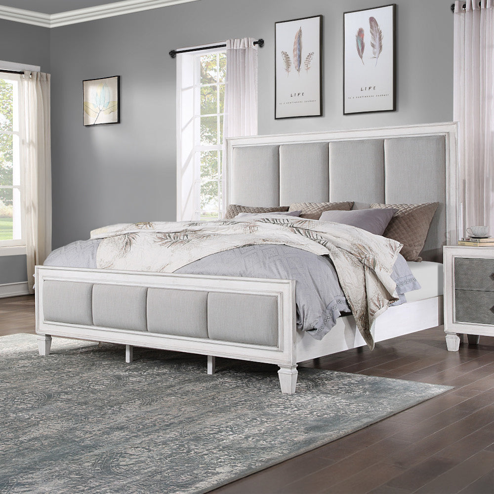 ACME Katia Light Gray Linen Rustic Gray & Weathered White Queen Bed Model BD00660Q