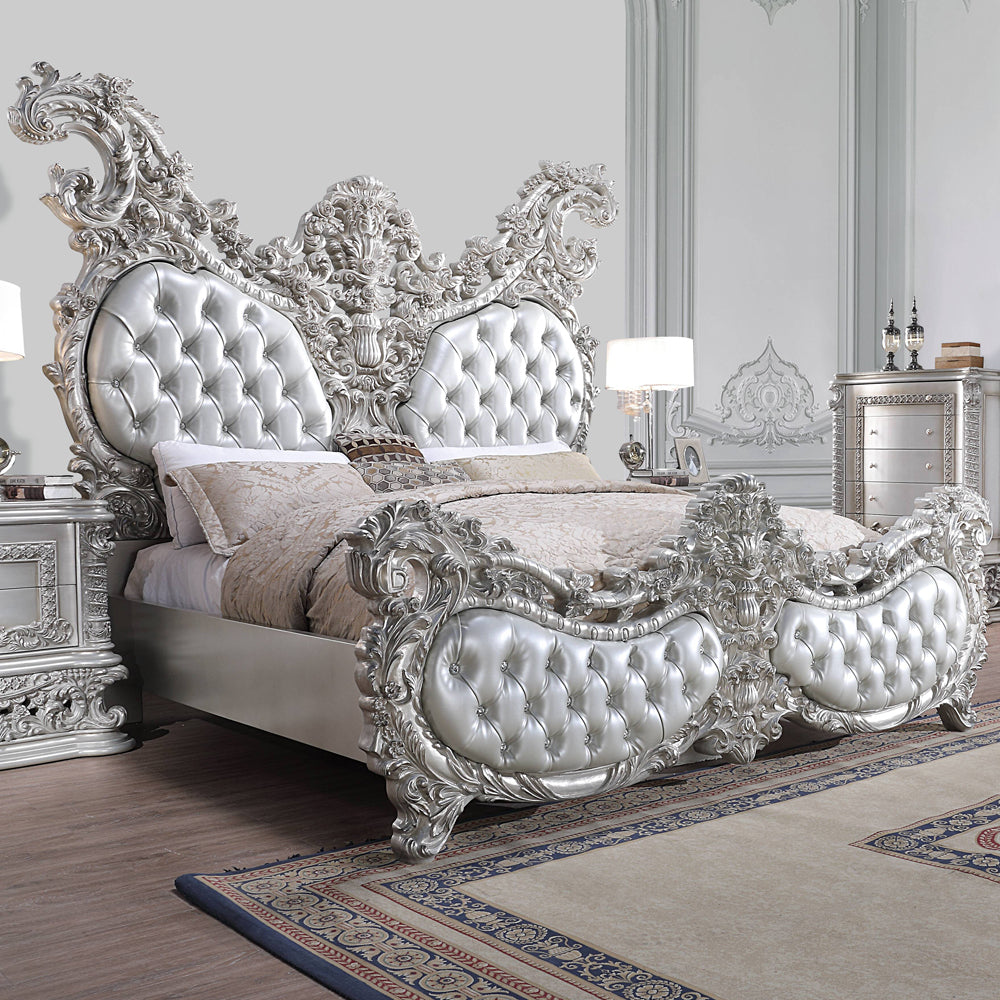 ACME Valkyrie Synthetic Leather Antique Platinum Eastern King Bed Model BD00683EK