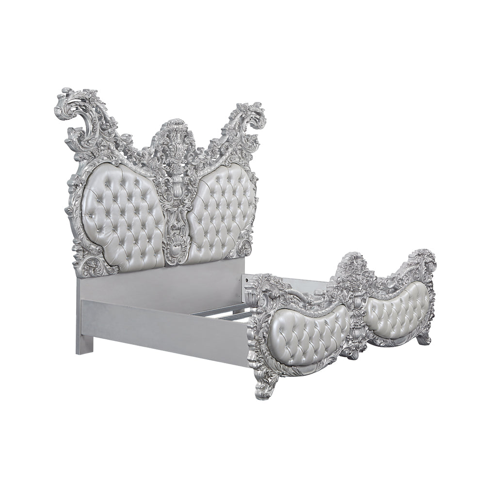 ACME Valkyrie Synthetic Leather Antique Platinum Eastern King Bed Model BD00683EK