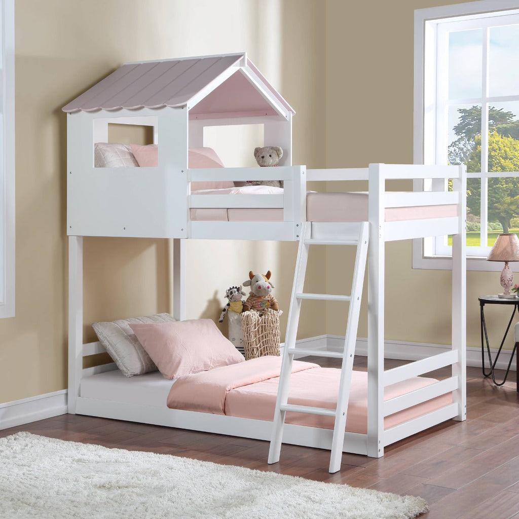 ACME Solenne White & Pink Bunk Bed (Twin | Twin)Model BD00705