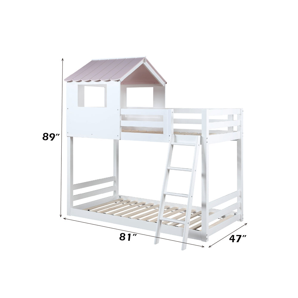 ACME Solenne White & Pink Bunk Bed (Twin | Twin)Model BD00705