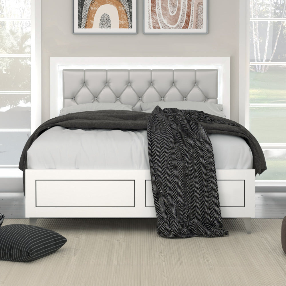 ACME Casilda Gray Synthetic Leather & White Eastern King Bed with LED Model BD00806EK