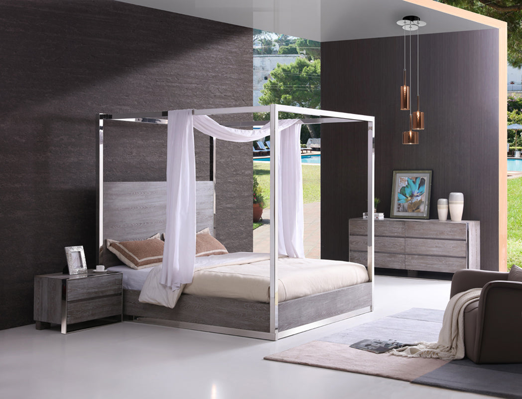 Eastern King Modrest Arlene Modern Grey Elm & Stainless Steel Bedroom Set Model VGVCBD008A-SET-EK