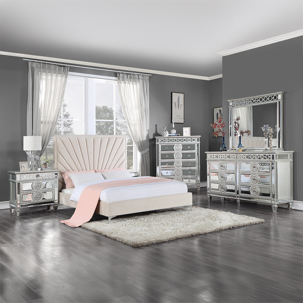 ACME Faiz Beige Velvet Eastern King Bed Model BD00956EK