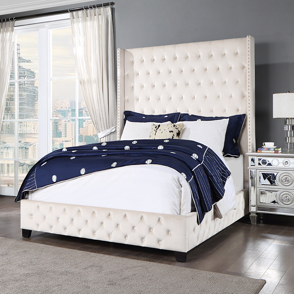 ACME Fabrice Beige Velvet Eastern King Bed Model BD00964EK