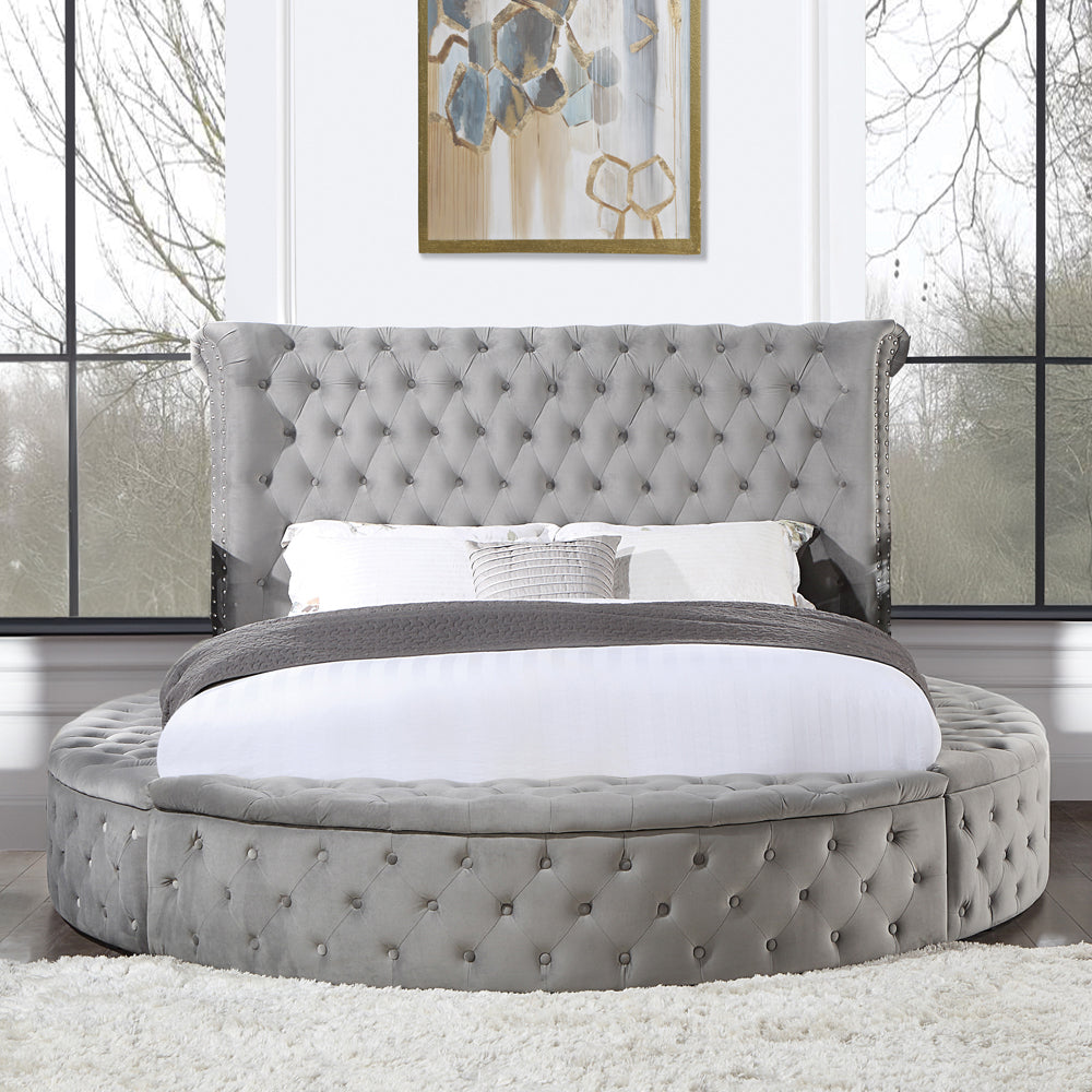 ACME Gaiva Gray Velvet Eastern King Bed with Storage Model BD00966EK