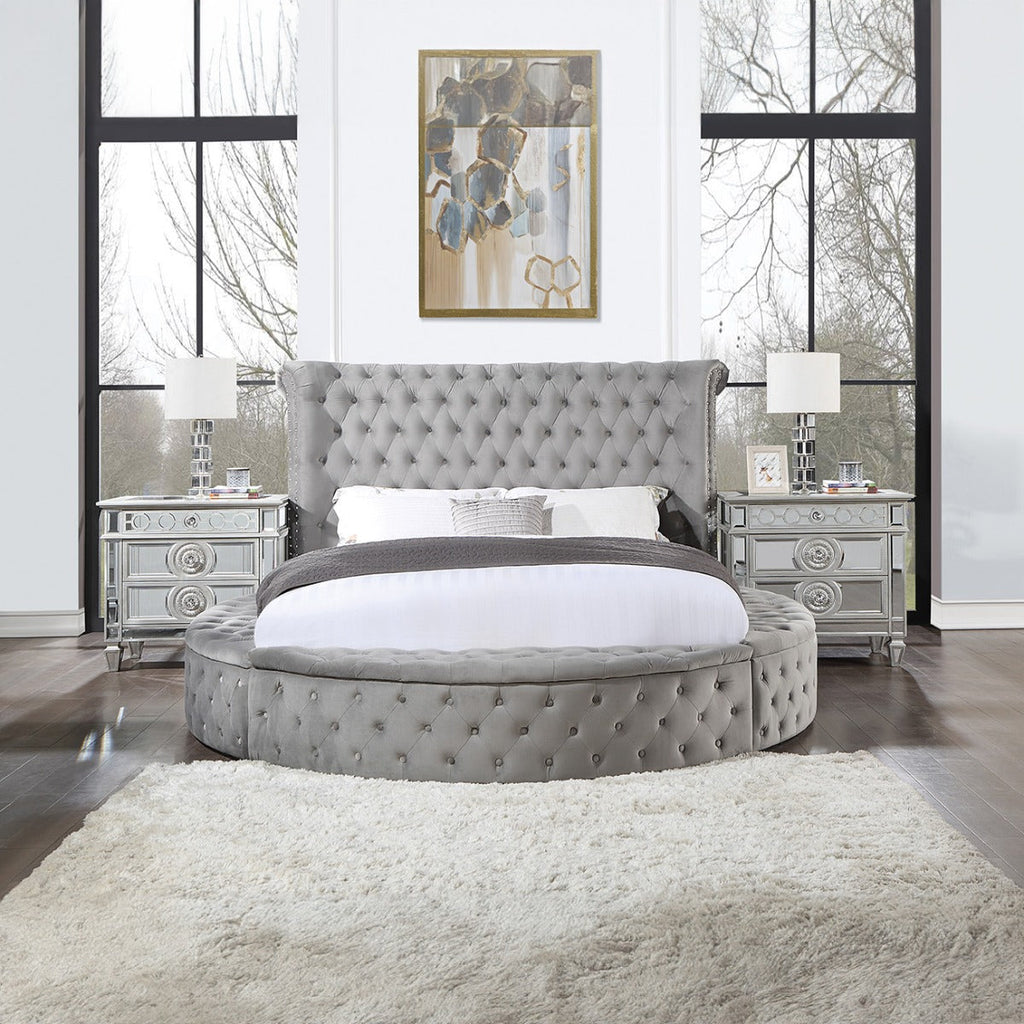 ACME Gaiva Gray Velvet Eastern King Bed with Storage Model BD00966EK