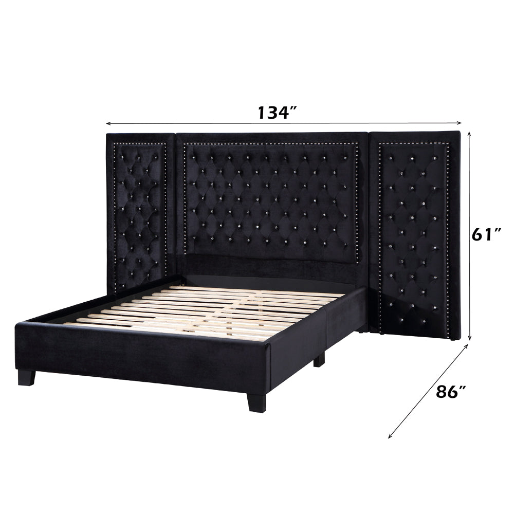 ACME Damazy Black Velvet Eastern King Bed Model BD00974EK