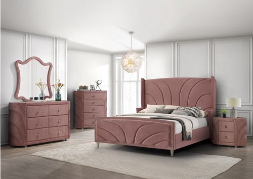 ACME Salonia Pink Velvet Eastern King Bed Model BD01182EK