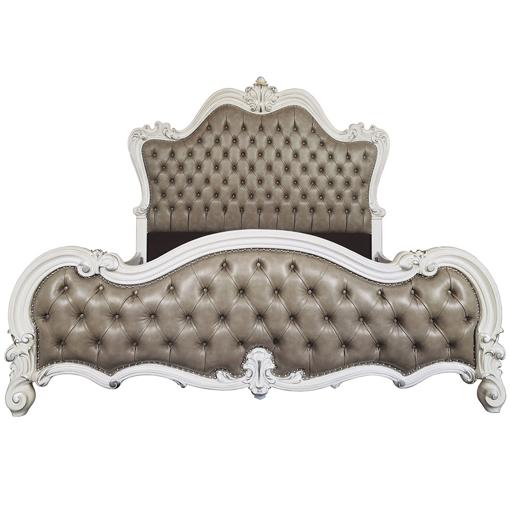 ACME Versailles II Vintage Gray Synthetic Leather & Bone White Eastern King Bed Model BD01322EK