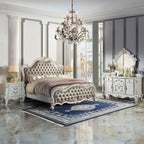 ACME Versailles II Vintage Gray Synthetic Leather & Bone White Eastern King Bed Model BD01322EK