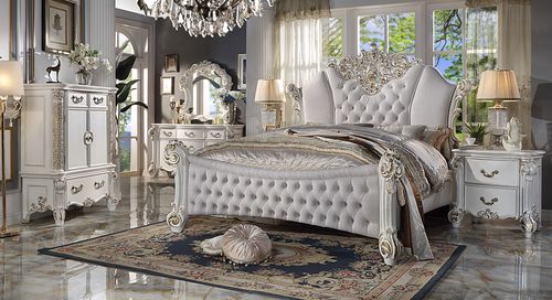 ACME Vendome Two Tone Ivory Fabric & Antique Pearl Eastern King Bed Model BD01335EK