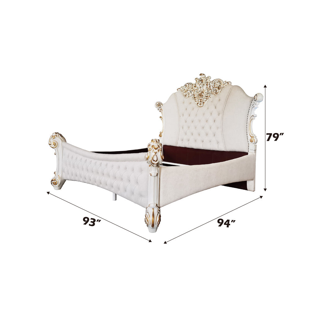 ACME Vendome Two Tone Ivory Fabric & Antique Pearl Eastern King Bed Model BD01335EK