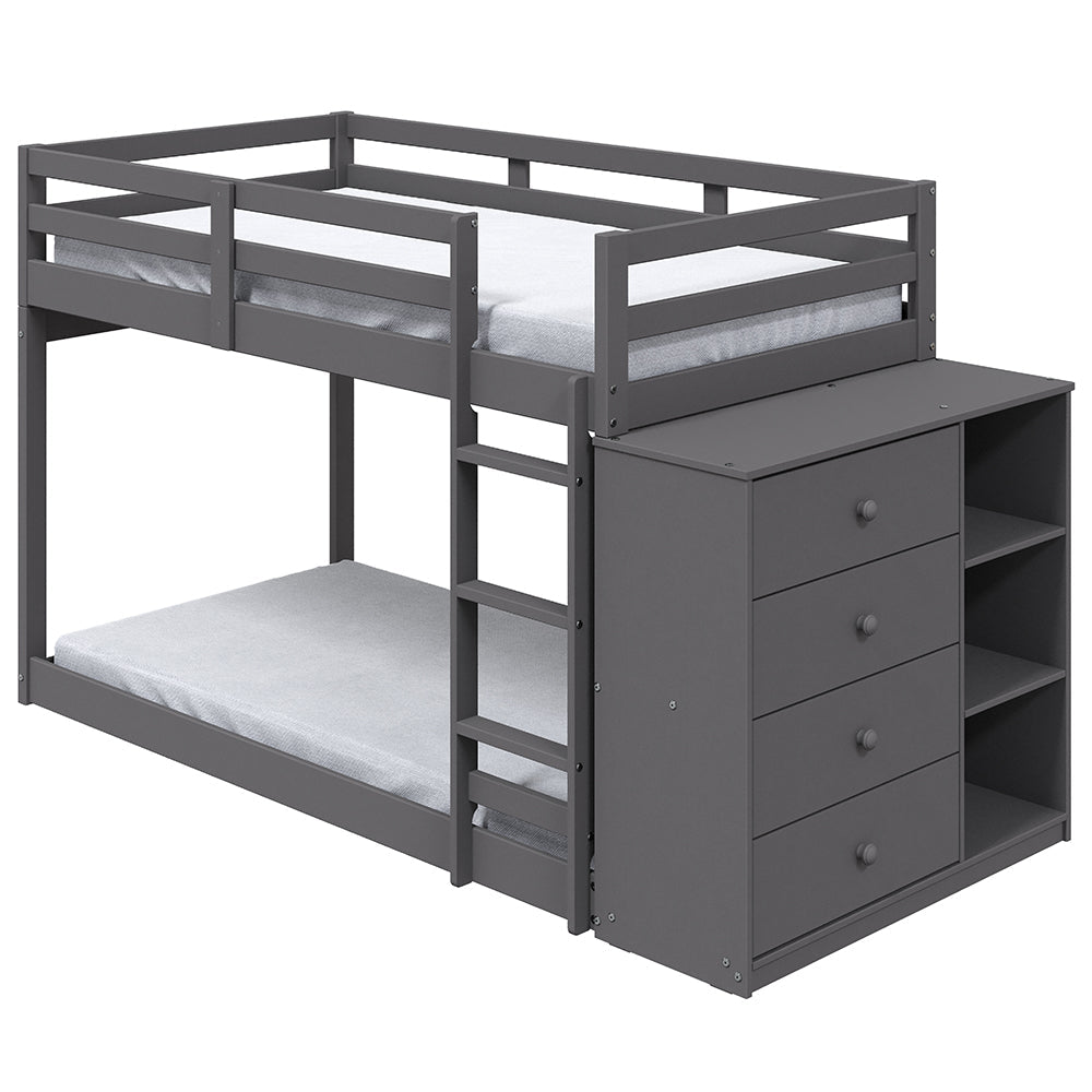 ACME Gaston Gray Bunk Bed (Twin | Twin) with 4 Drawers & 3 Compartments Model BD01372