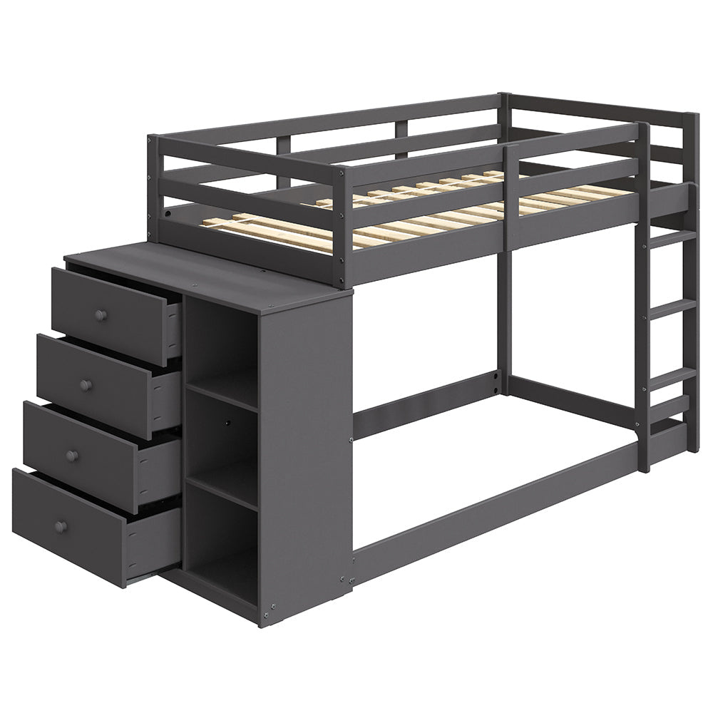ACME Gaston Gray Bunk Bed (Twin | Twin) with 4 Drawers & 3 Compartments Model BD01372