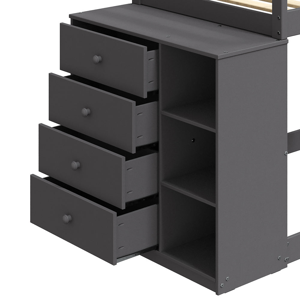 ACME Gaston Gray Bunk Bed (Twin | Twin) with 4 Drawers & 3 Compartments Model BD01372