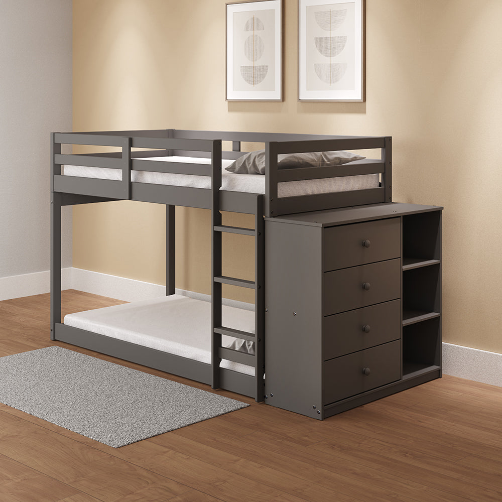 ACME Gaston Gray Bunk Bed (Twin | Twin) with 4 Drawers & 3 Compartments Model BD01372