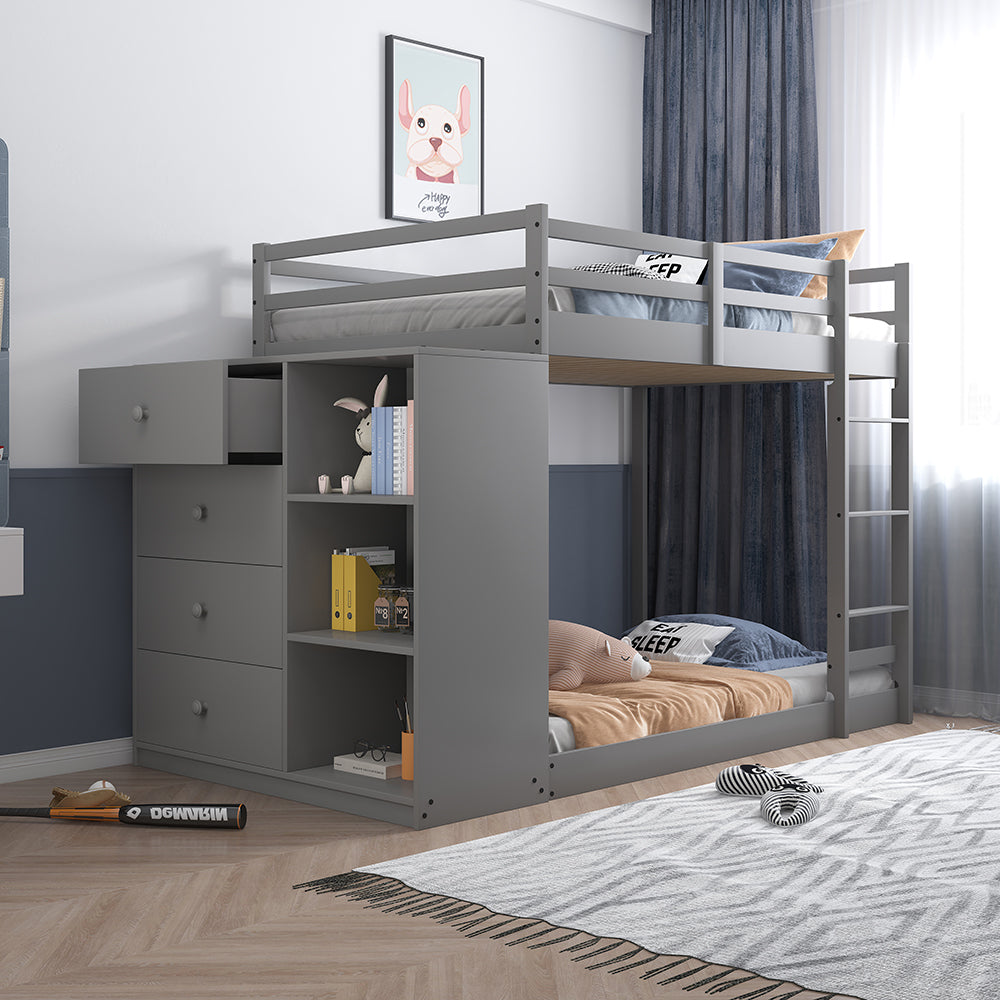 ACME Gaston Gray Bunk Bed (Twin | Twin) with 4 Drawers & 3 Compartments Model BD01372