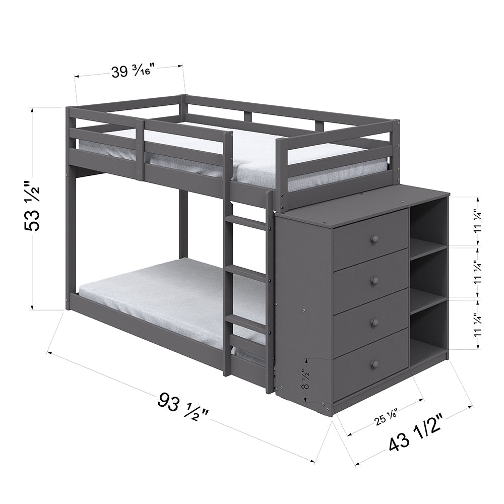 ACME Gaston Gray Bunk Bed (Twin | Twin) with 4 Drawers & 3 Compartments Model BD01372