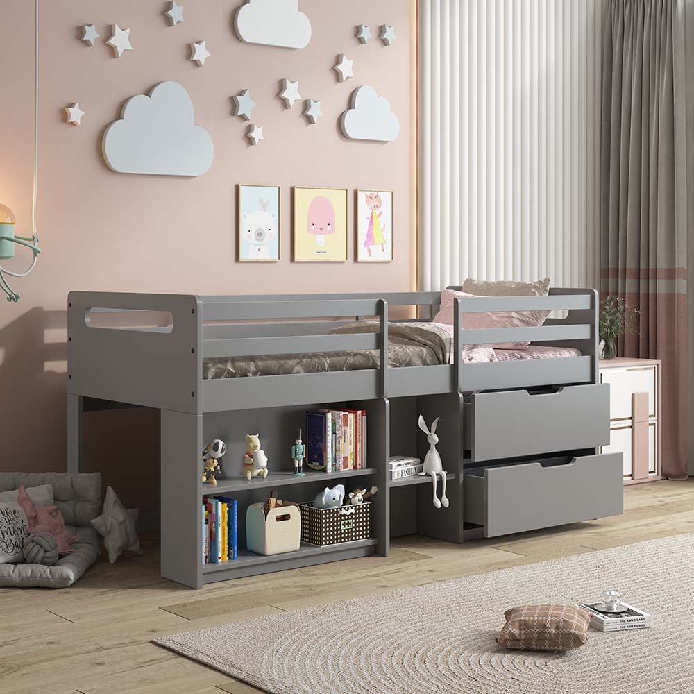 ACME Fabiana Gray Twin Loft Bed with Storage Model BD01375