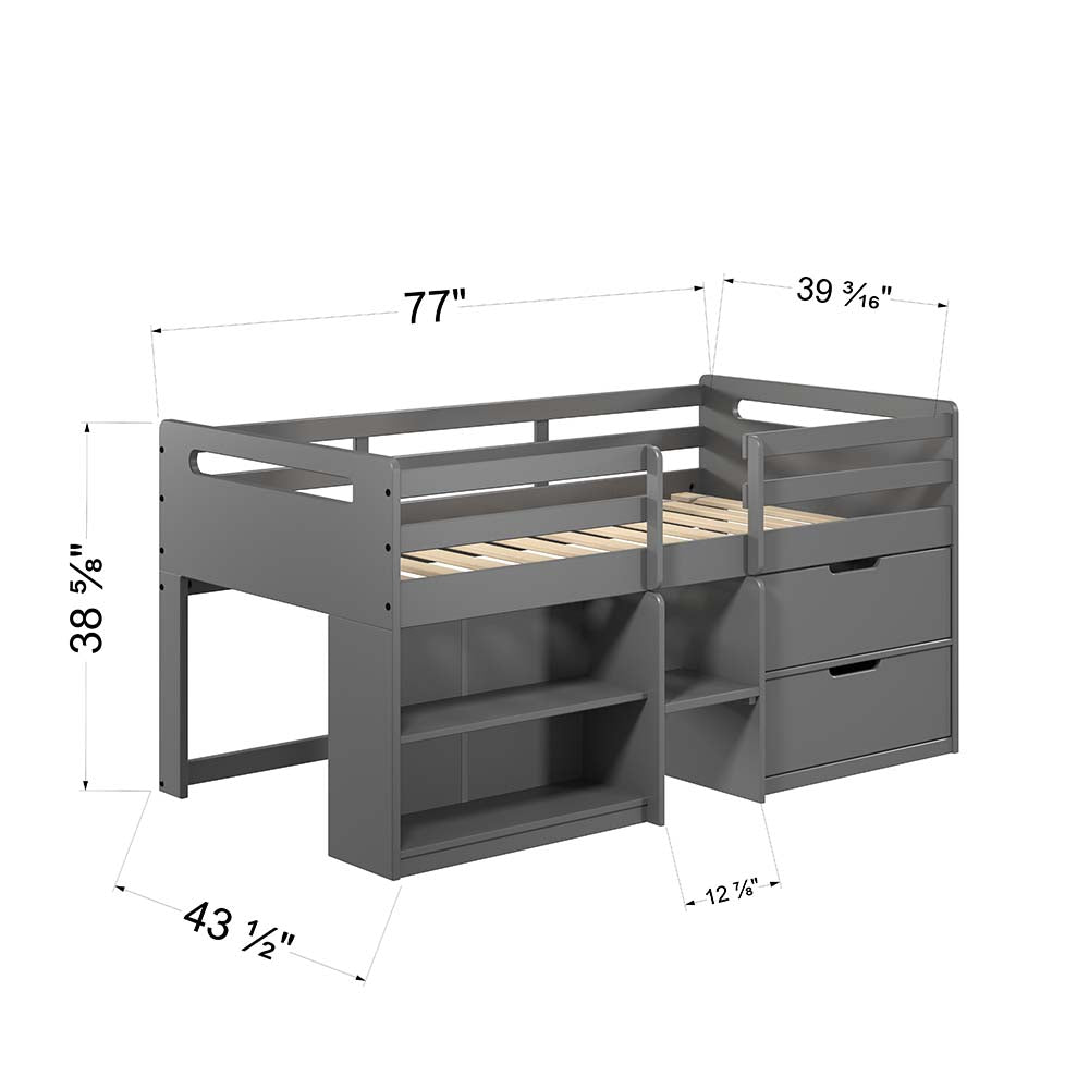 ACME Fabiana Gray Twin Loft Bed with Storage Model BD01375