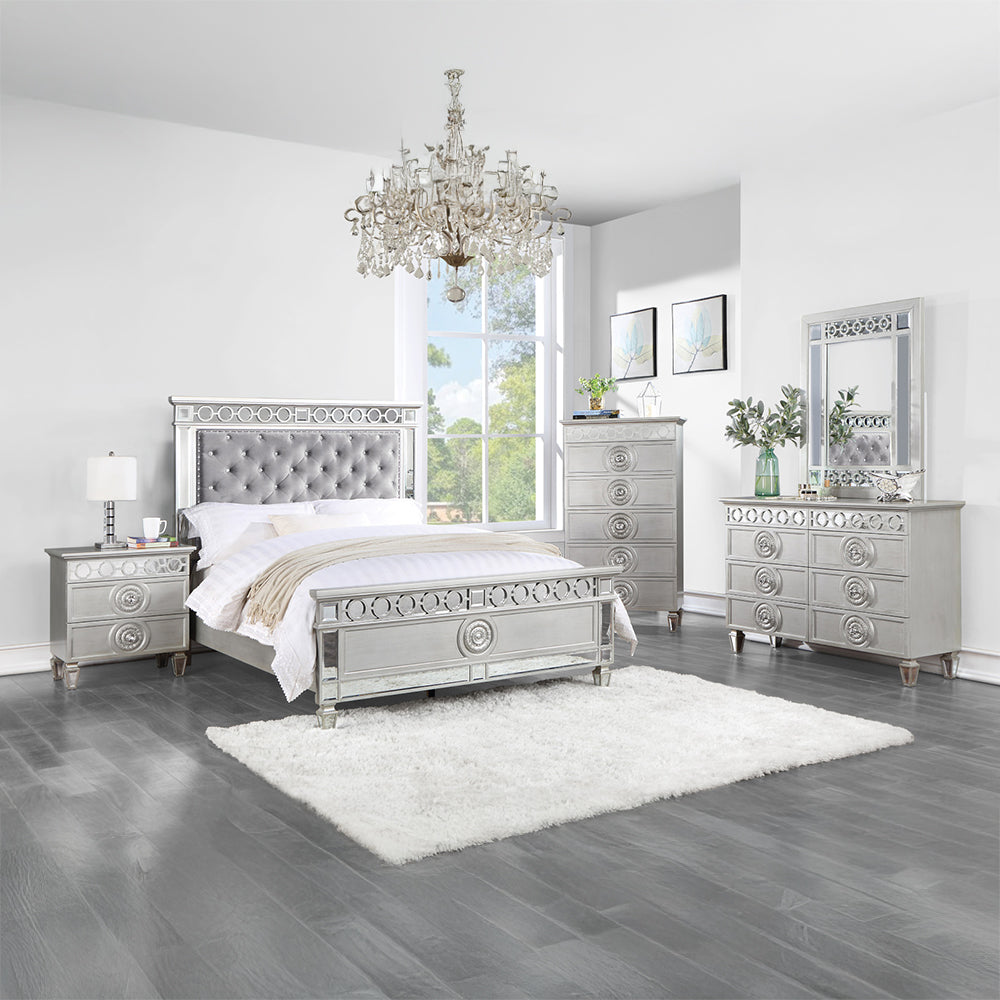 ACME Varian Gray Velvet Silver & Mirrored Twin Bed Model BD01412T