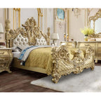 ACME Cabriole Light Gold Synthetic Leather & Gold Eastern King Bed Model BD01463EK