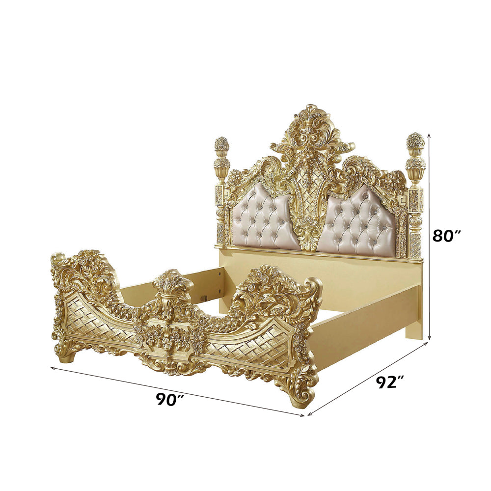 ACME Cabriole Light Gold Synthetic Leather & Gold Eastern King Bed Model BD01463EK