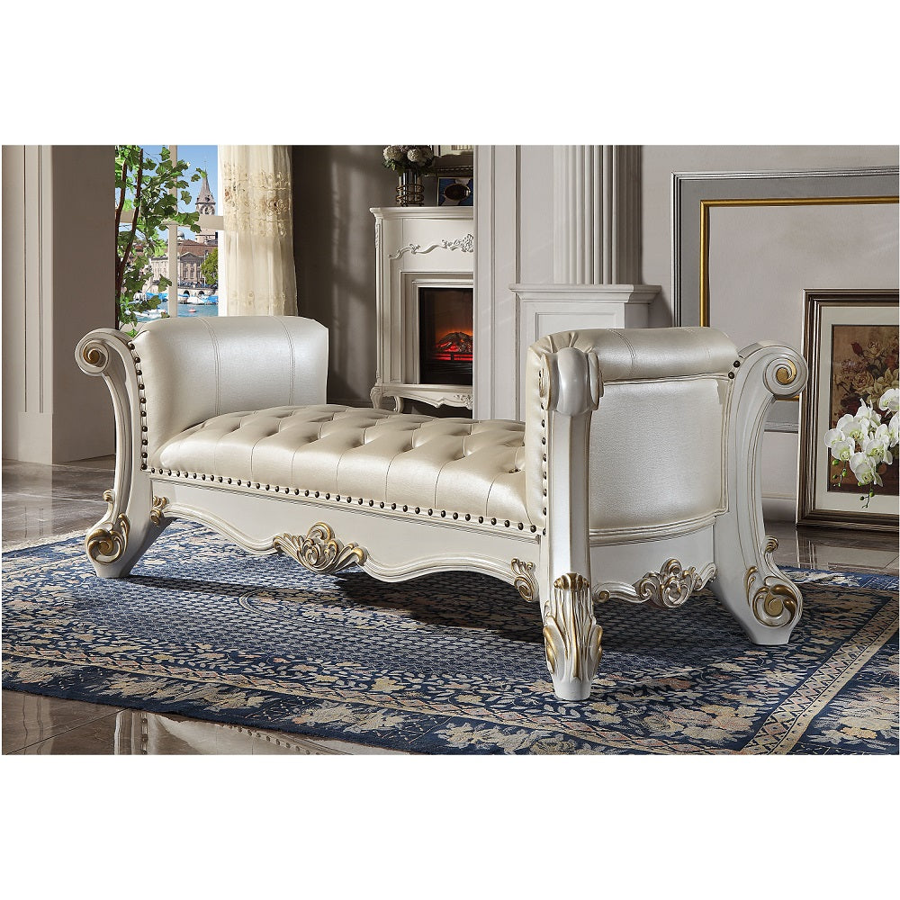 ACME Vendome Synthetic Leather & Antique Pearl Bench Model BD01522