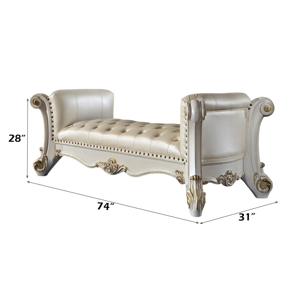 ACME Vendome Synthetic Leather & Antique Pearl Bench Model BD01522