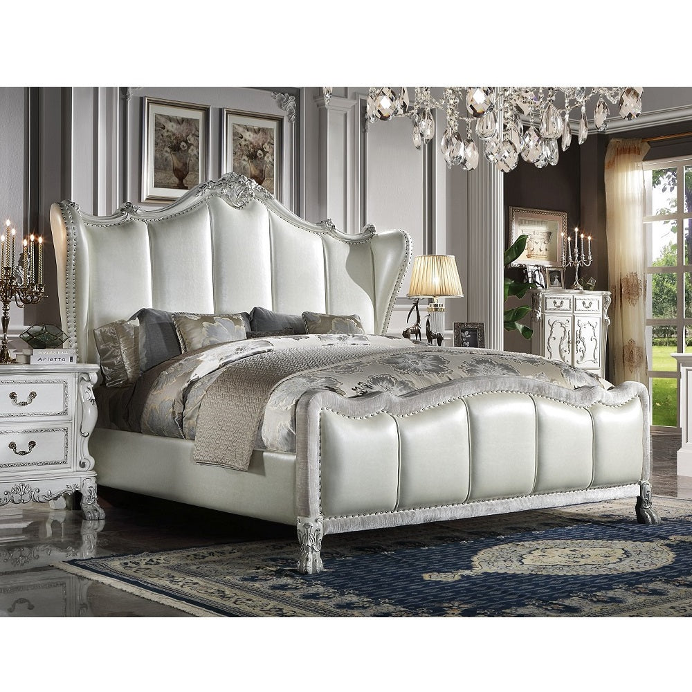ACME Dresden II Synthetic Leather & Bone White California King Bed Model BD01672CK