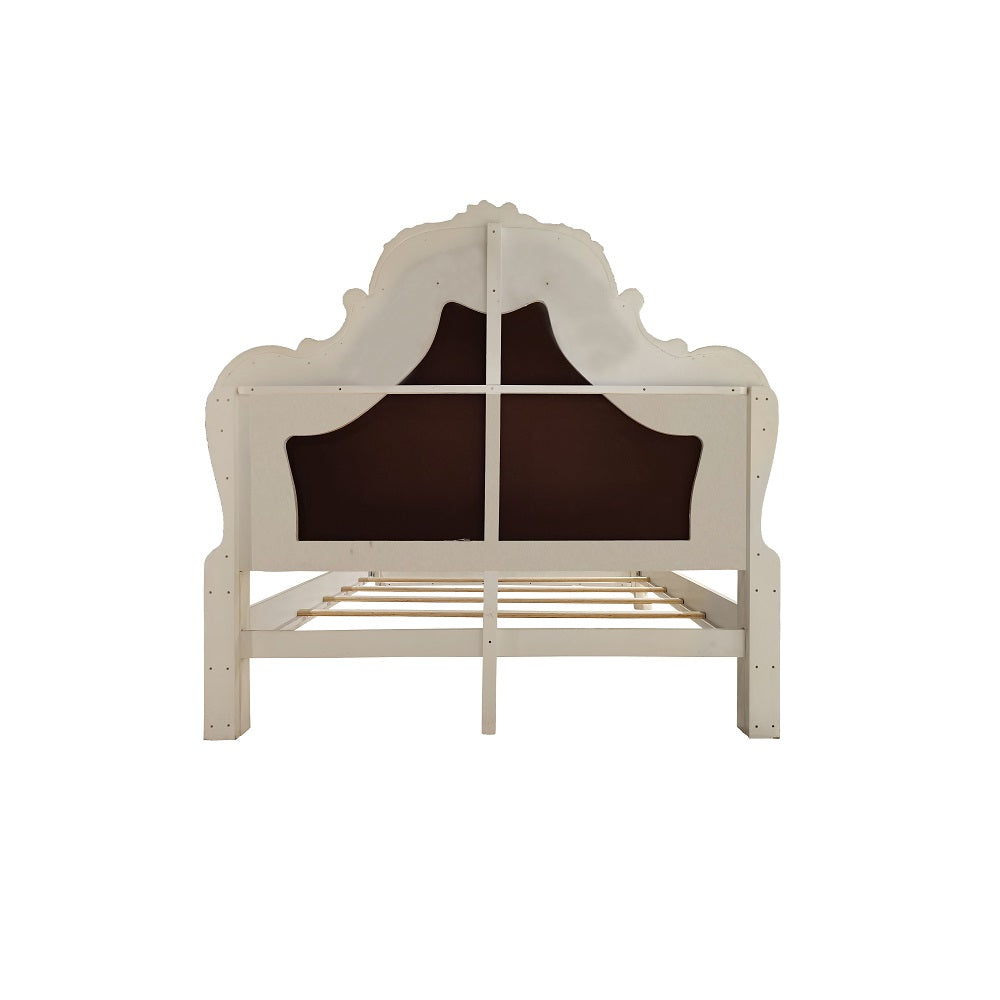 ACME Dresden Synthetic Leather & Bone White Eastern King Bed Model BD01681EK