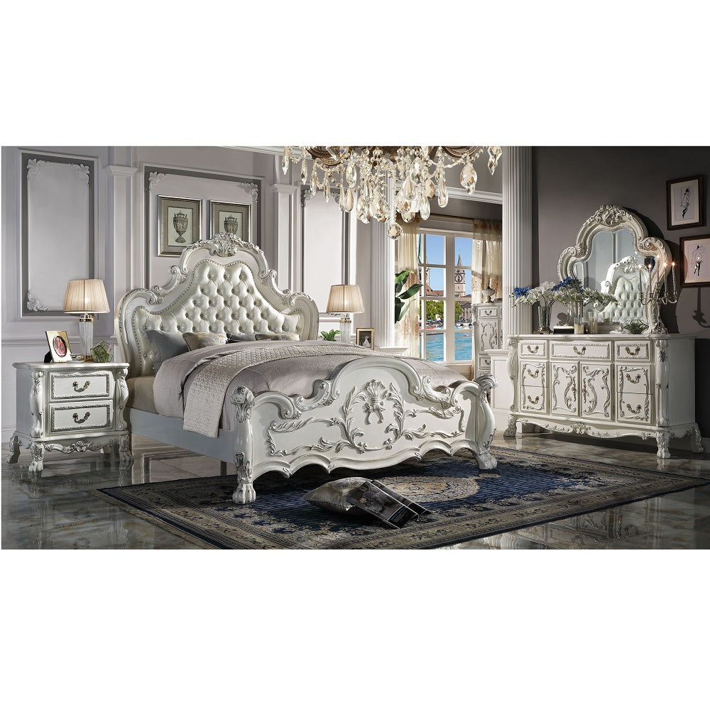 ACME Dresden Synthetic Leather & Bone White Queen Bed Model BD01682Q