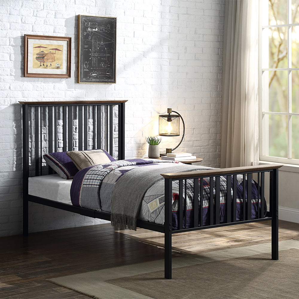 ACME Zudora Antique Oak & Black Twin Bed Model BD01747T