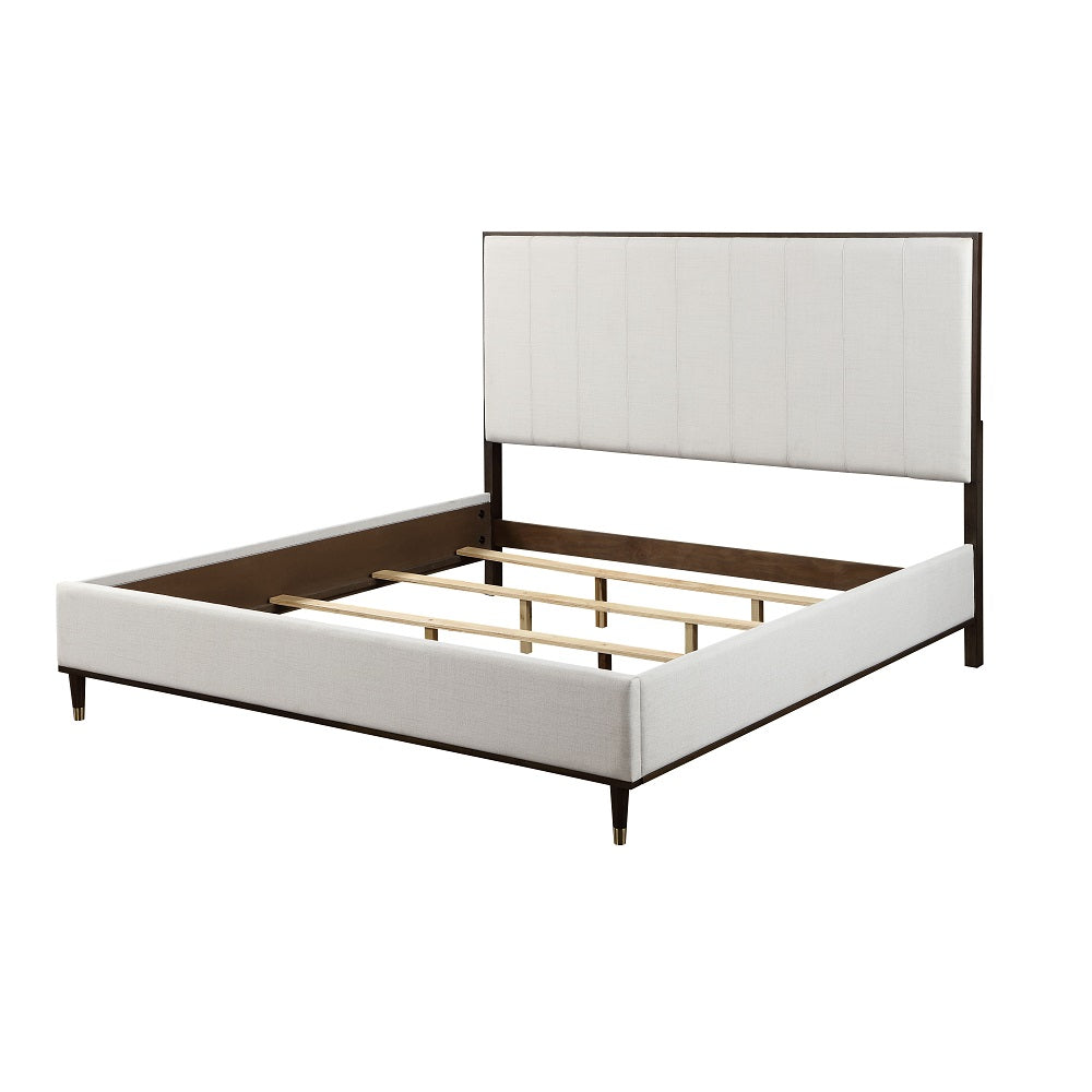ACME Carena Light Gray Fabric White & Walnut Eastern King Bed Model BD02026EK