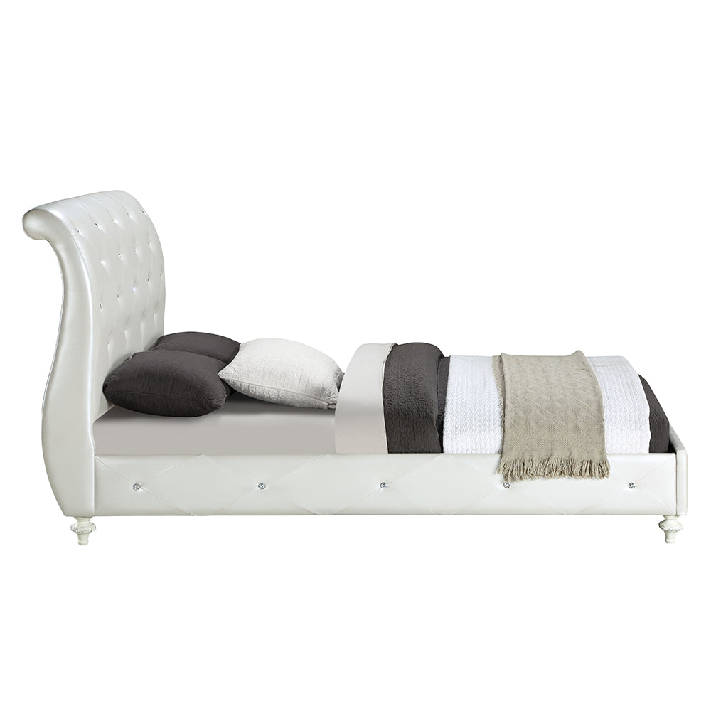 ACME Dorothy Pearl White Synthetic Leather & Ivory Twin Bed (Padded Sleigh) Model BD02265T