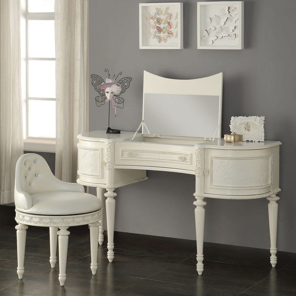ACME Dorothy Ivory Vanity Desk with Mirror Model BD02271