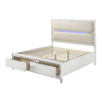 ACME Tarian White Boucle & Pearl White Eastern King Bed with Storage & LED Model BD02316EK