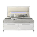 ACME Tarian White Boucle & Pearl White Eastern King Bed with Storage & LED Model BD02316EK